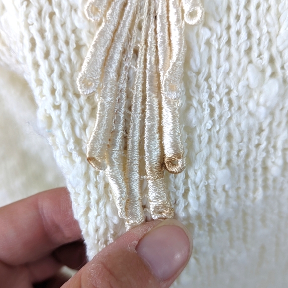 Vintage 80s Boucle Applique Rose Sweater Embellished Fairy Kei Kawaii Sz Large - Picture 4 of 12